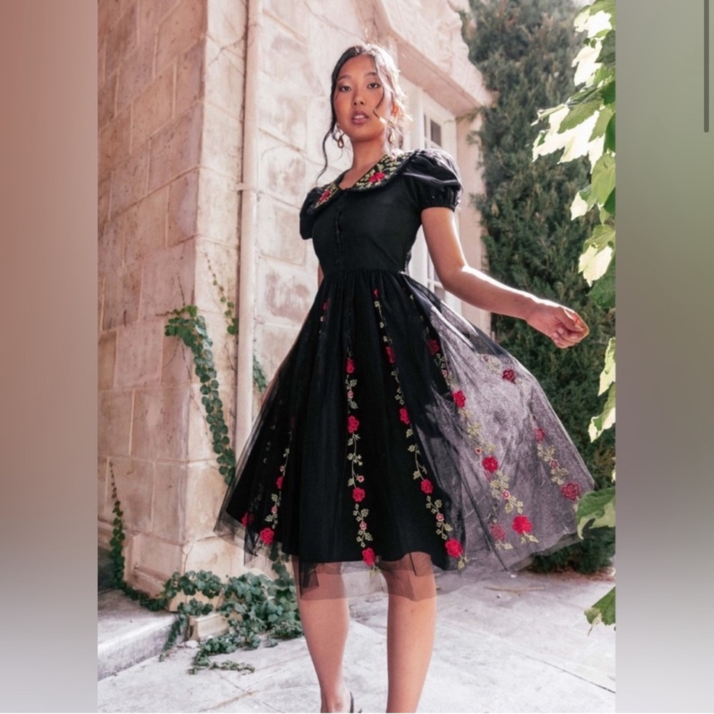Jessakae Black Dress with Red Floral Embroidery